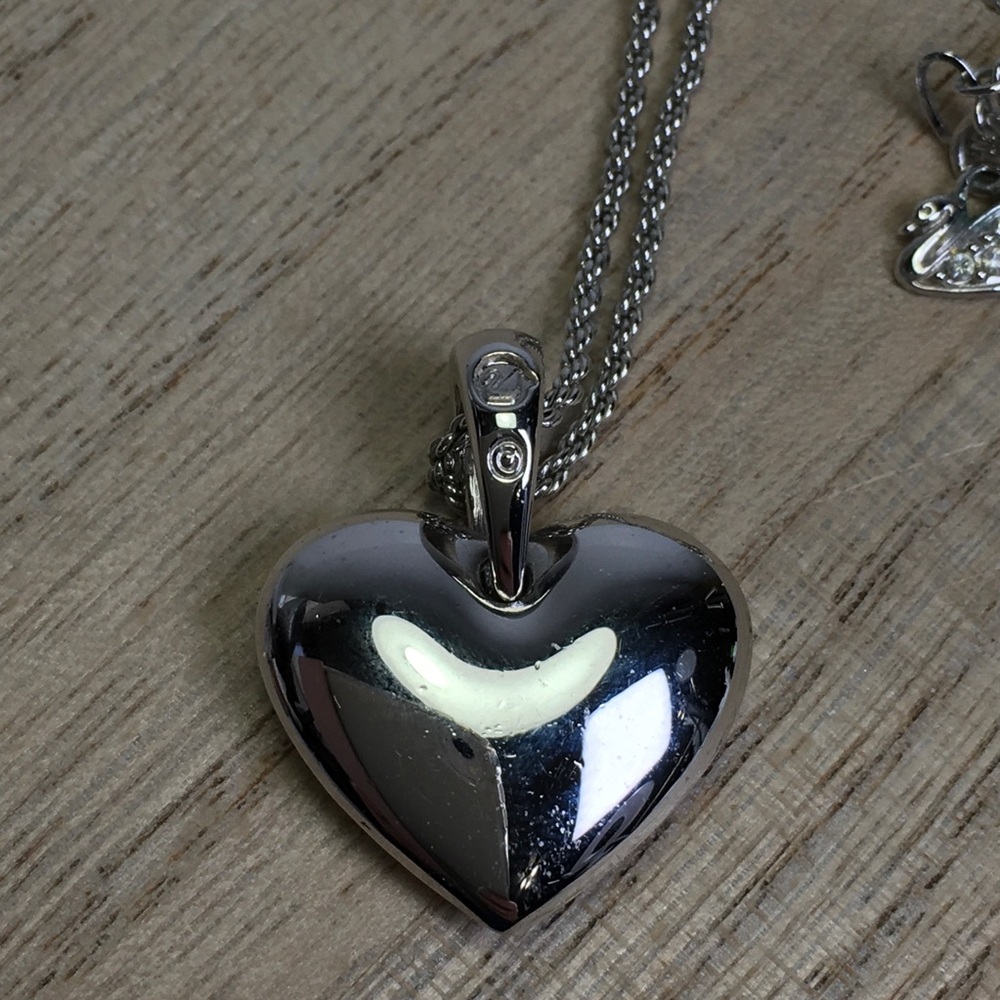 Swarovski Pave Crystal Puffy Heart Pendant Necklace Silver Tone - Picture 4 of 6